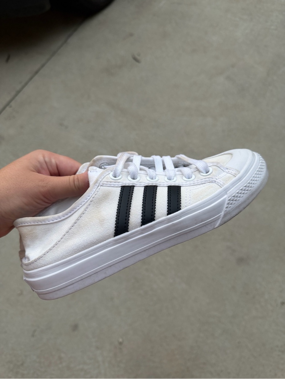 adidas White Canvas Kids Sneakers with Black Three-Stripes